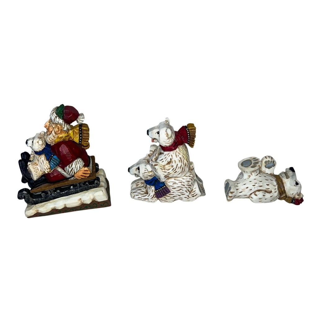 David Frykman Portfolio Christmas Ice Cubs Santa Sleigh Polar Bear Figurines Set